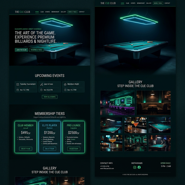 Billiard Lounge - Dark moody billiards and sports bar website