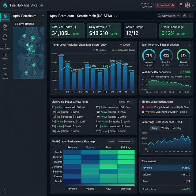 FSMC - Fuel Sales Monitoring and Control system dashboard for gas stations